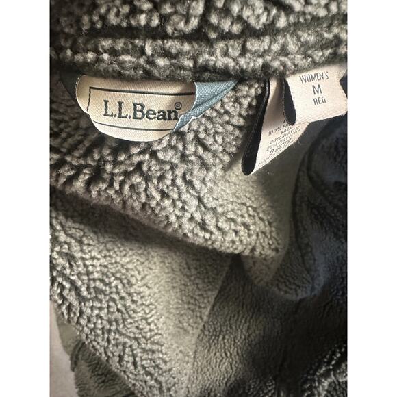 L.L. Bean Womens Medium Sherpa Fleece Lined Green Coat Jacket Button Front - Picture 9 of 14